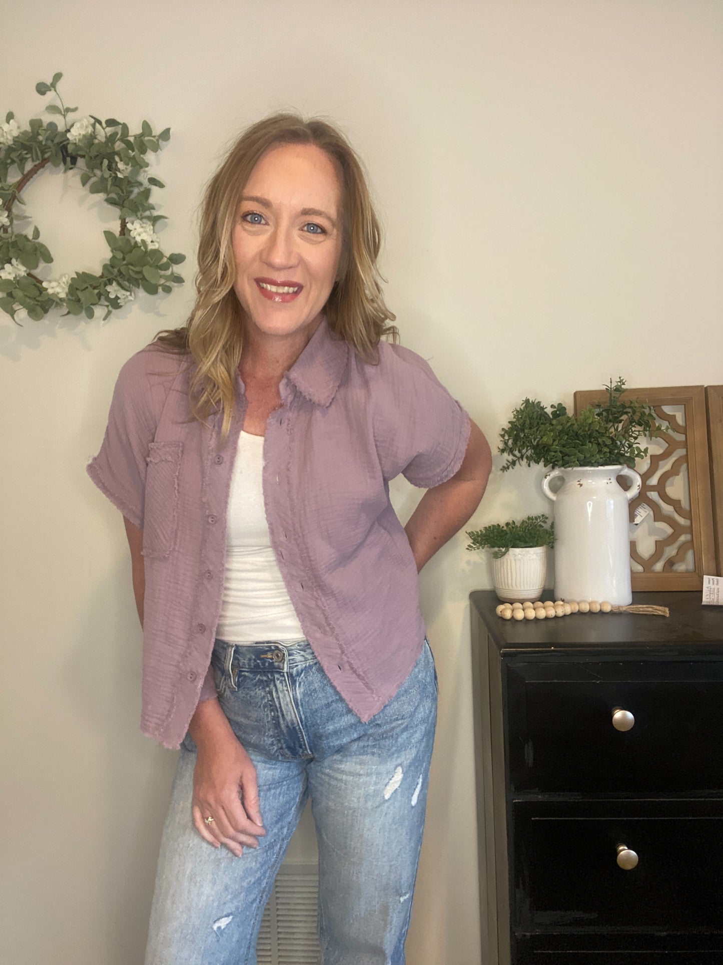 Kallie Frayed Edge Lavender Top