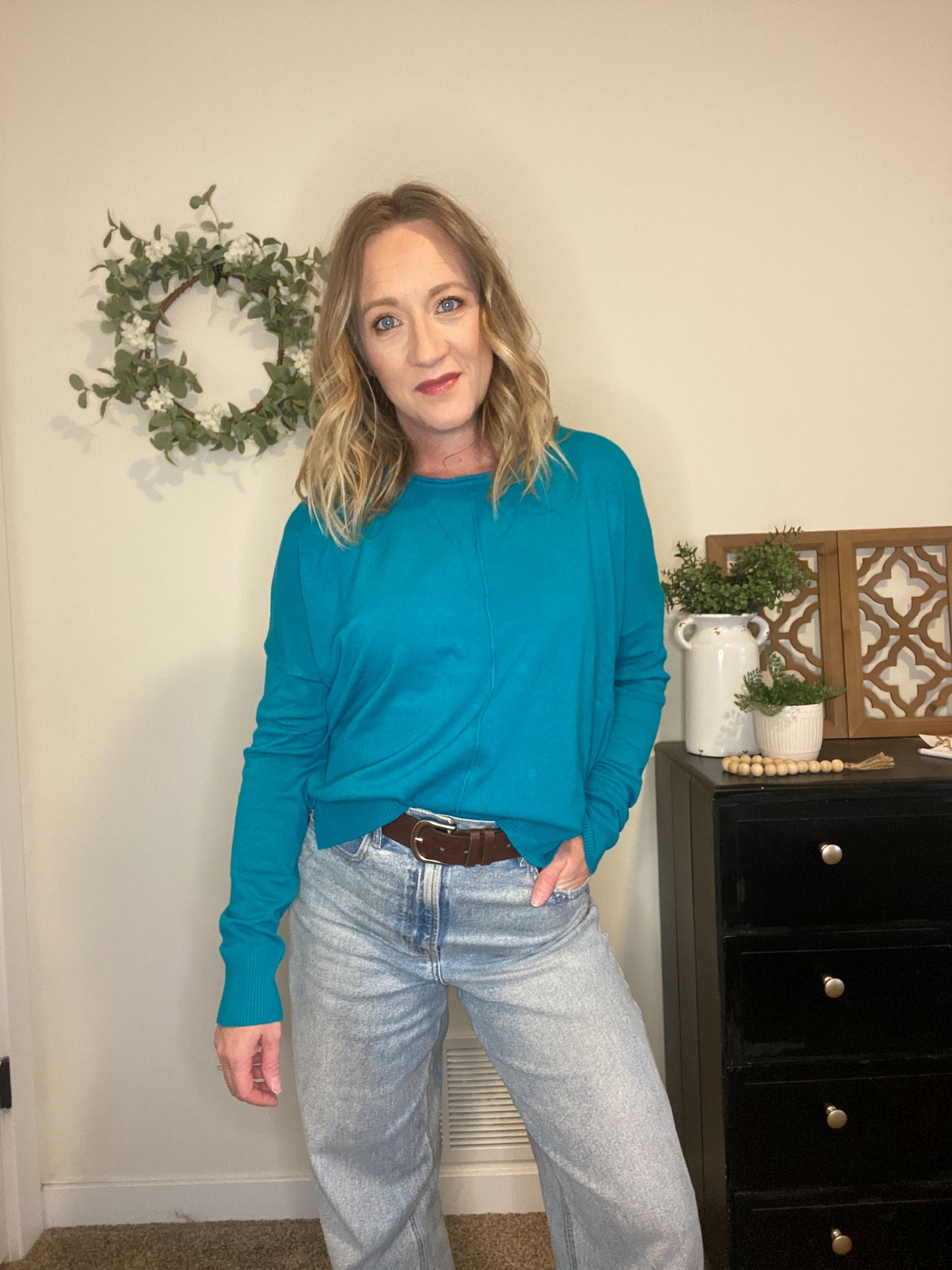 Chelsea Lightweight Sweater in Teal Green