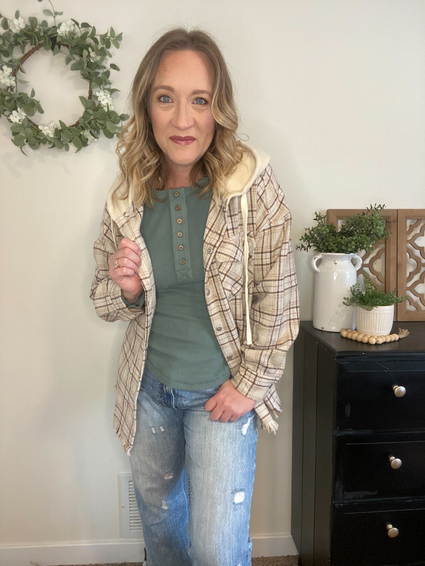 Camryn Beige Plaid Snap Top