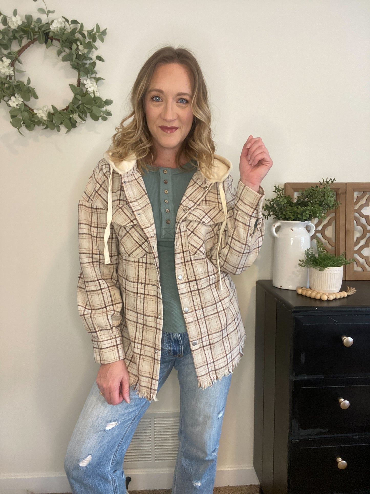 Camryn Beige Plaid Snap Top