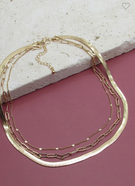 #112 - Multi Layer Herringbone Snake Link Chain Necklace