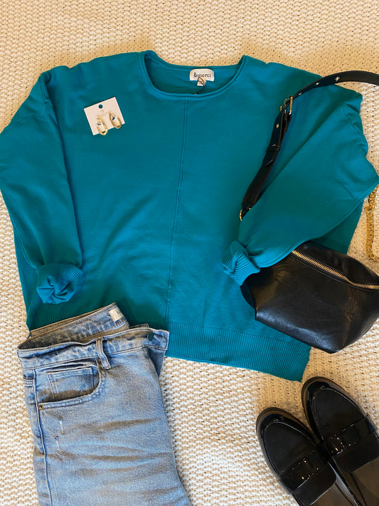 Chelsea Lightweight Sweater in Teal Green