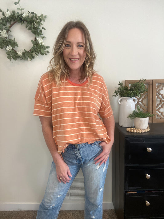 Tara Raw Edge Striped Top
