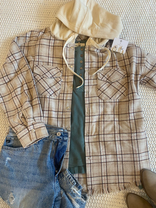 Camryn Beige Plaid Snap Top