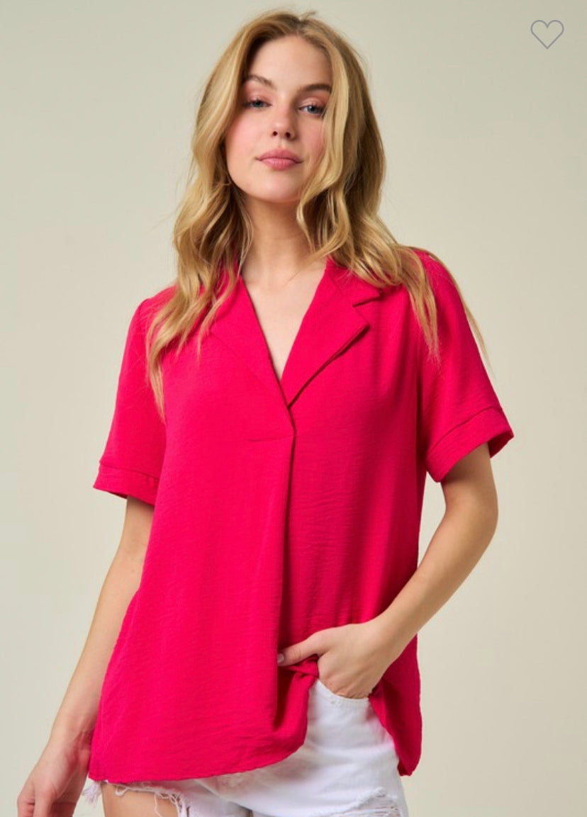 Stacey Bright Pink Pleat Front Top