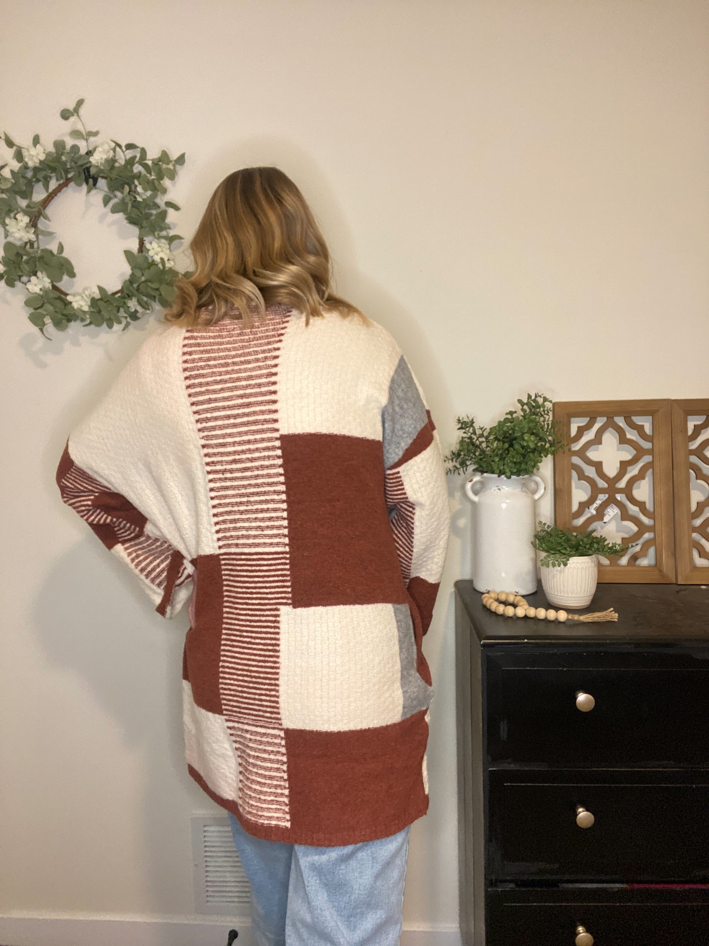 Color Block Cardigan in Rust