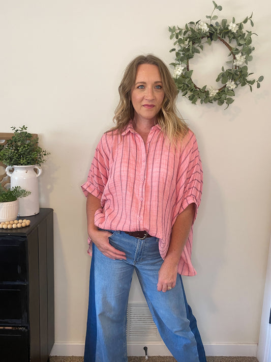 Amira Oversized Striped Woven Blouse