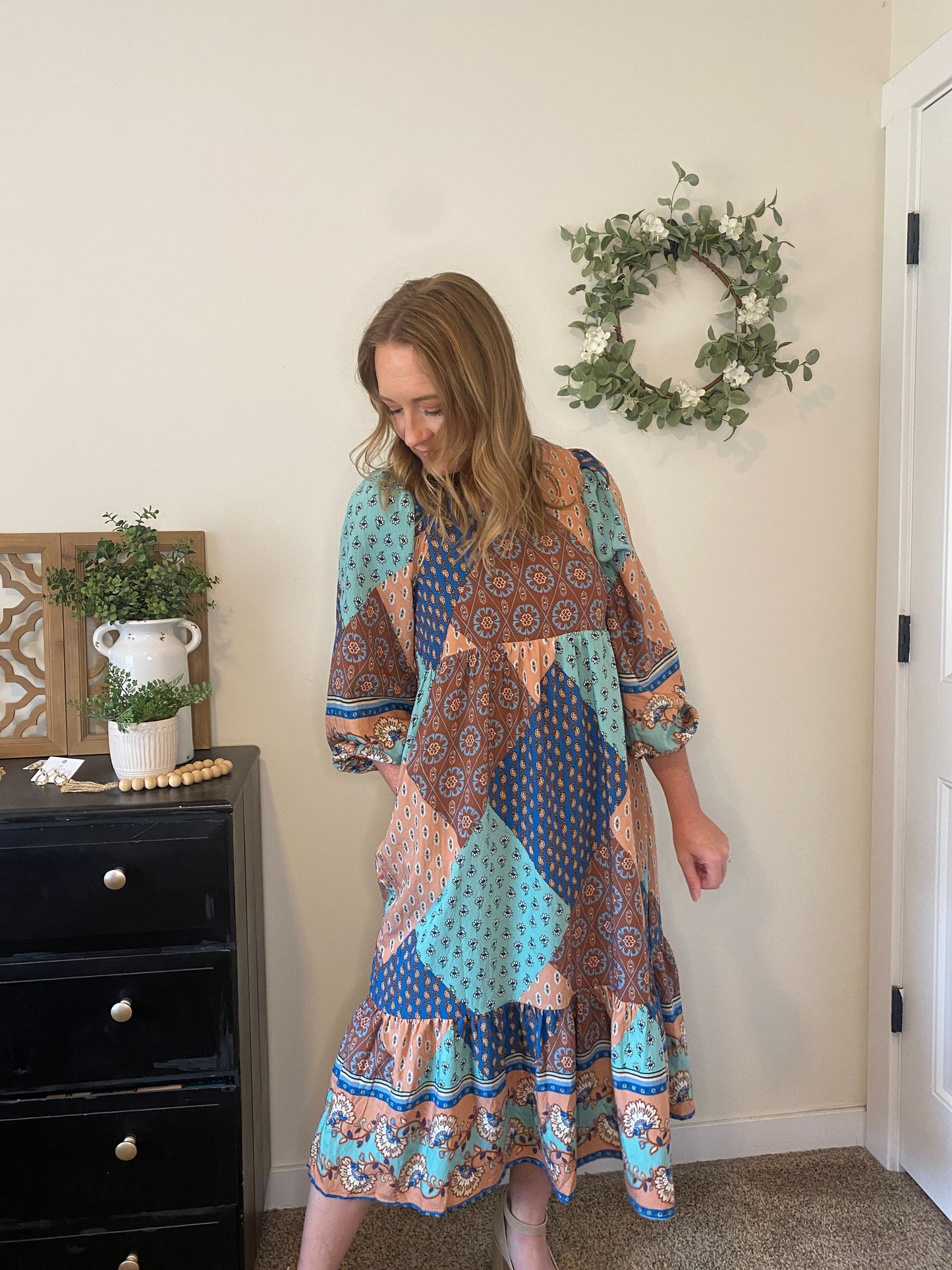 Harlee Balloon Sleeve Midi Dress