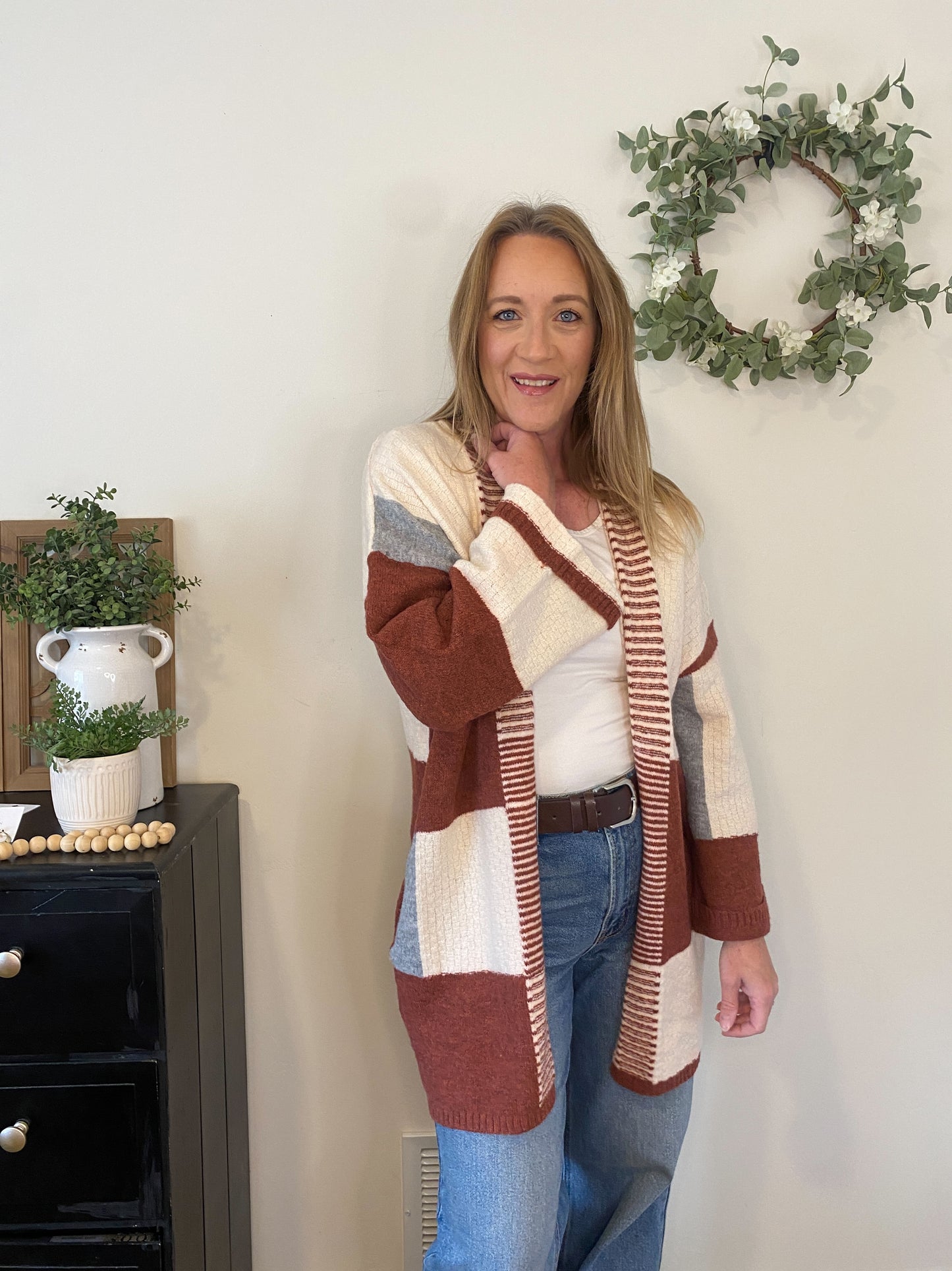 Color Block Cardigan in Rust