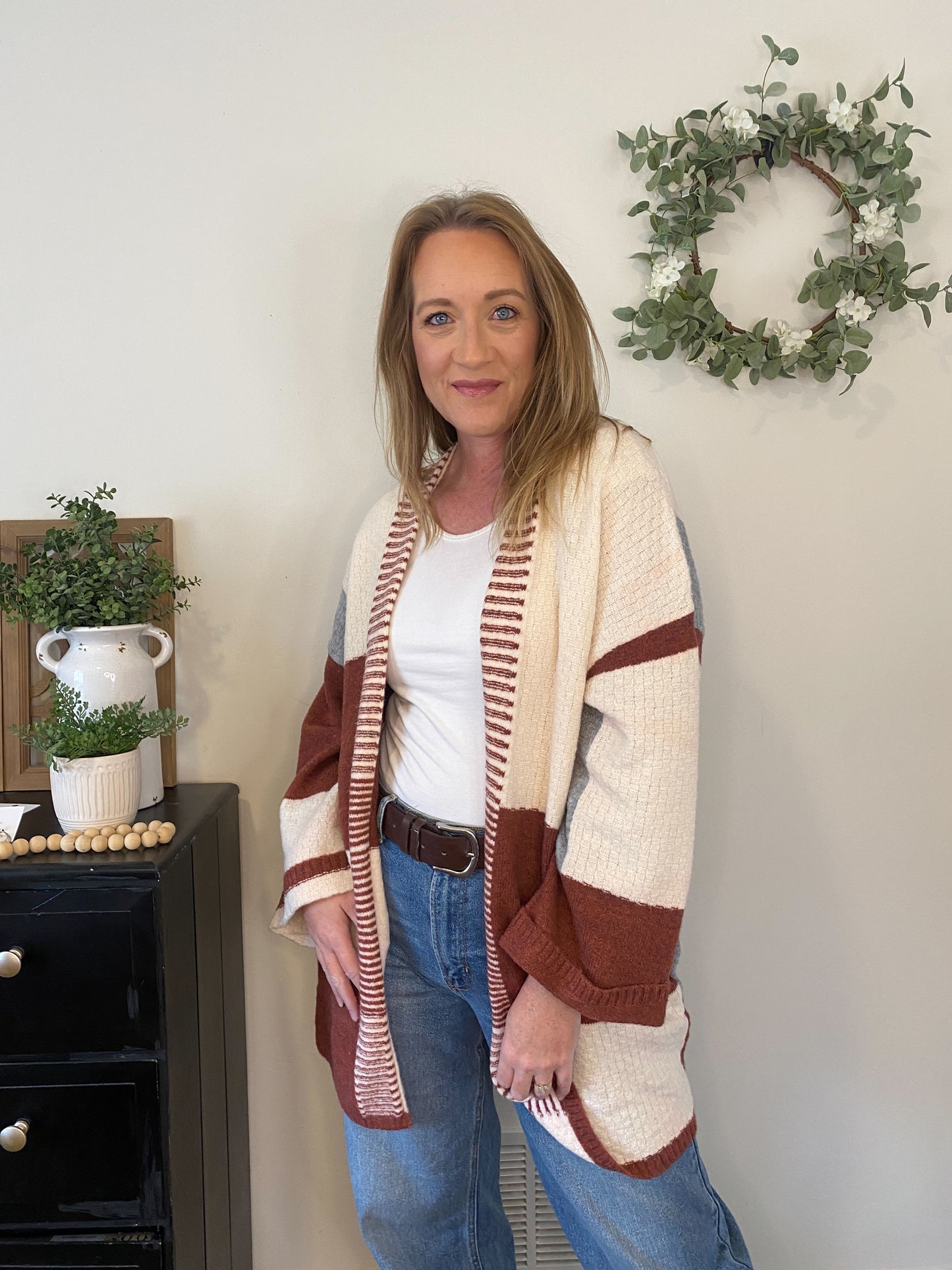 Color Block Cardigan in Rust