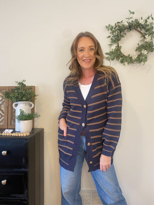 Raegan Striped Navy Cardigan