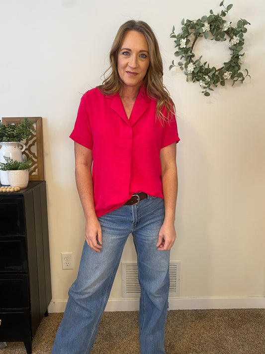 Stacey Bright Pink Pleat Front Top