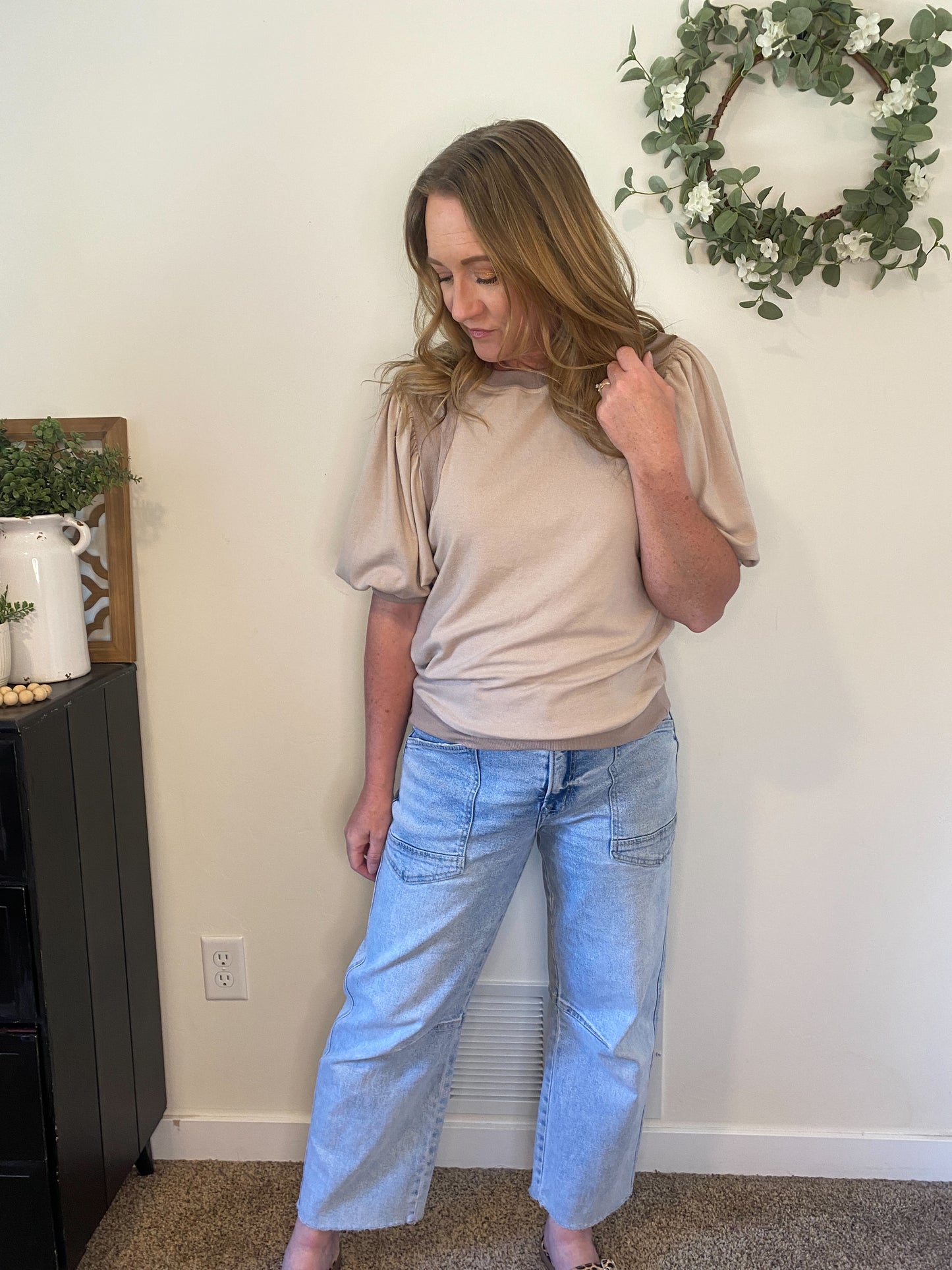 Shae Puff Sleeve Top in Sandstone