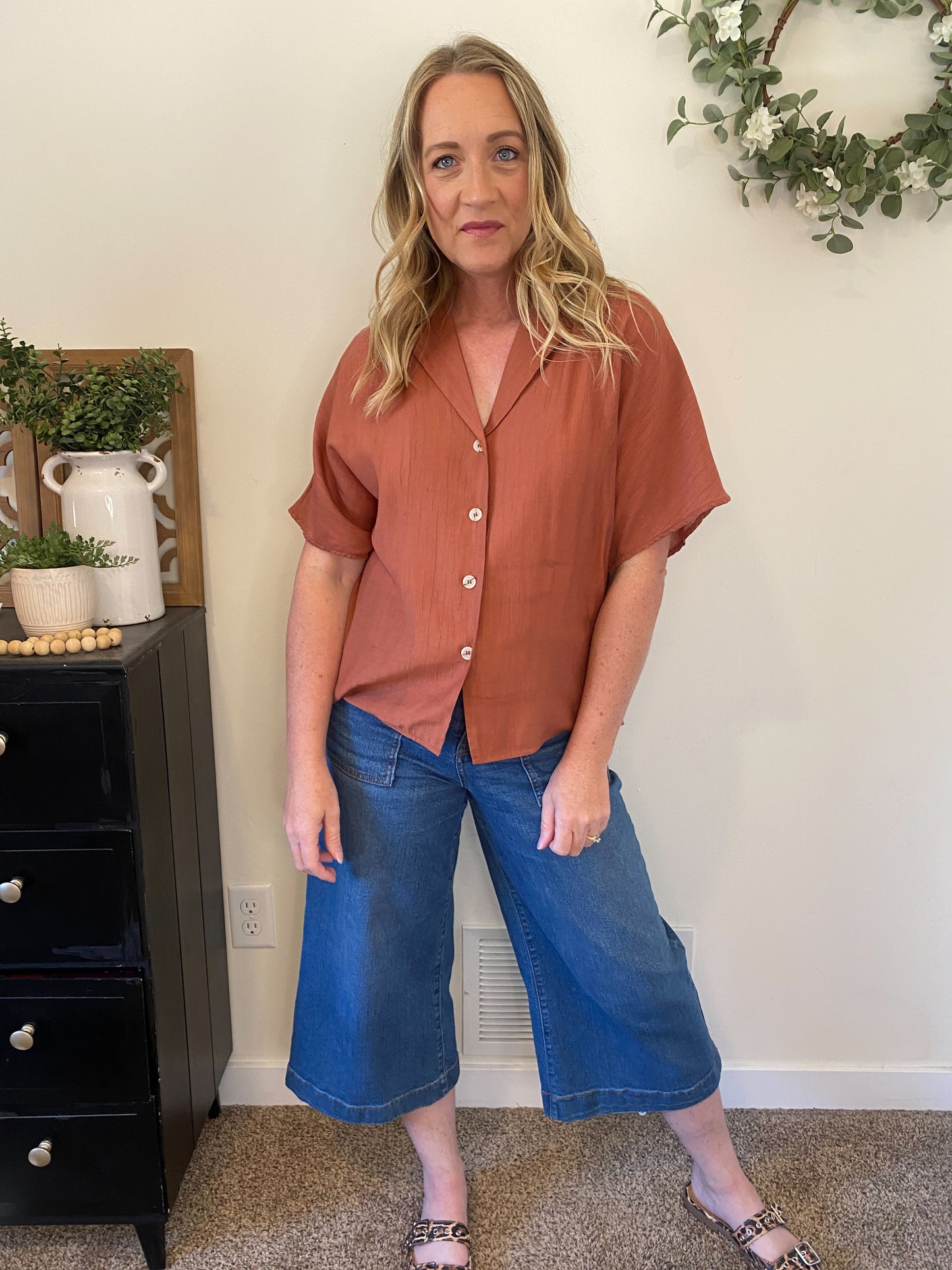 Candace Notch Lapel Top in Rust