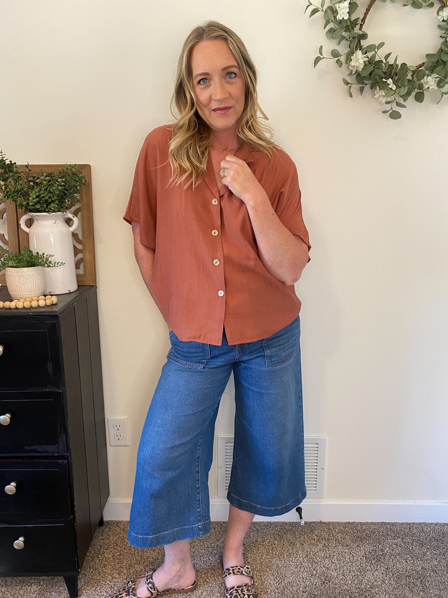 Candace Notch Lapel Top in Rust