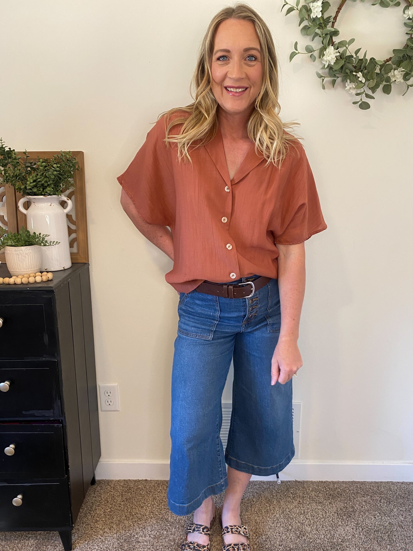 Candace Notch Lapel Top in Rust