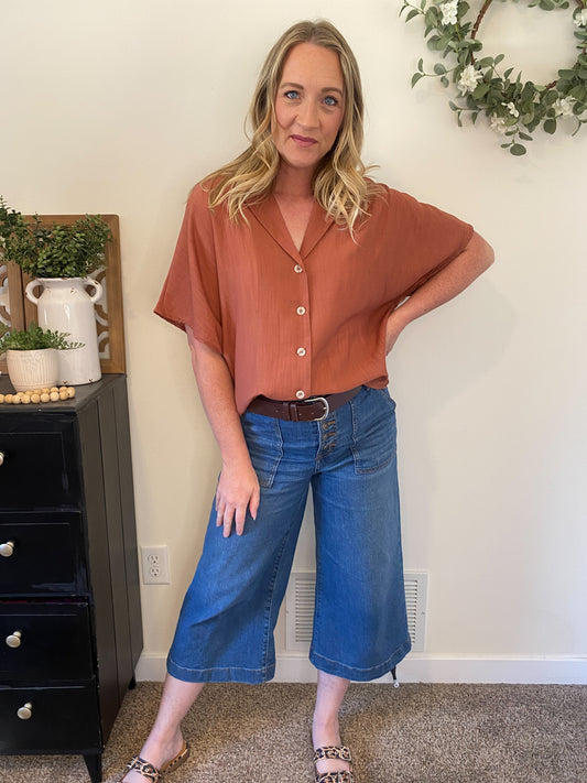 Candace Notch Lapel Top in Rust