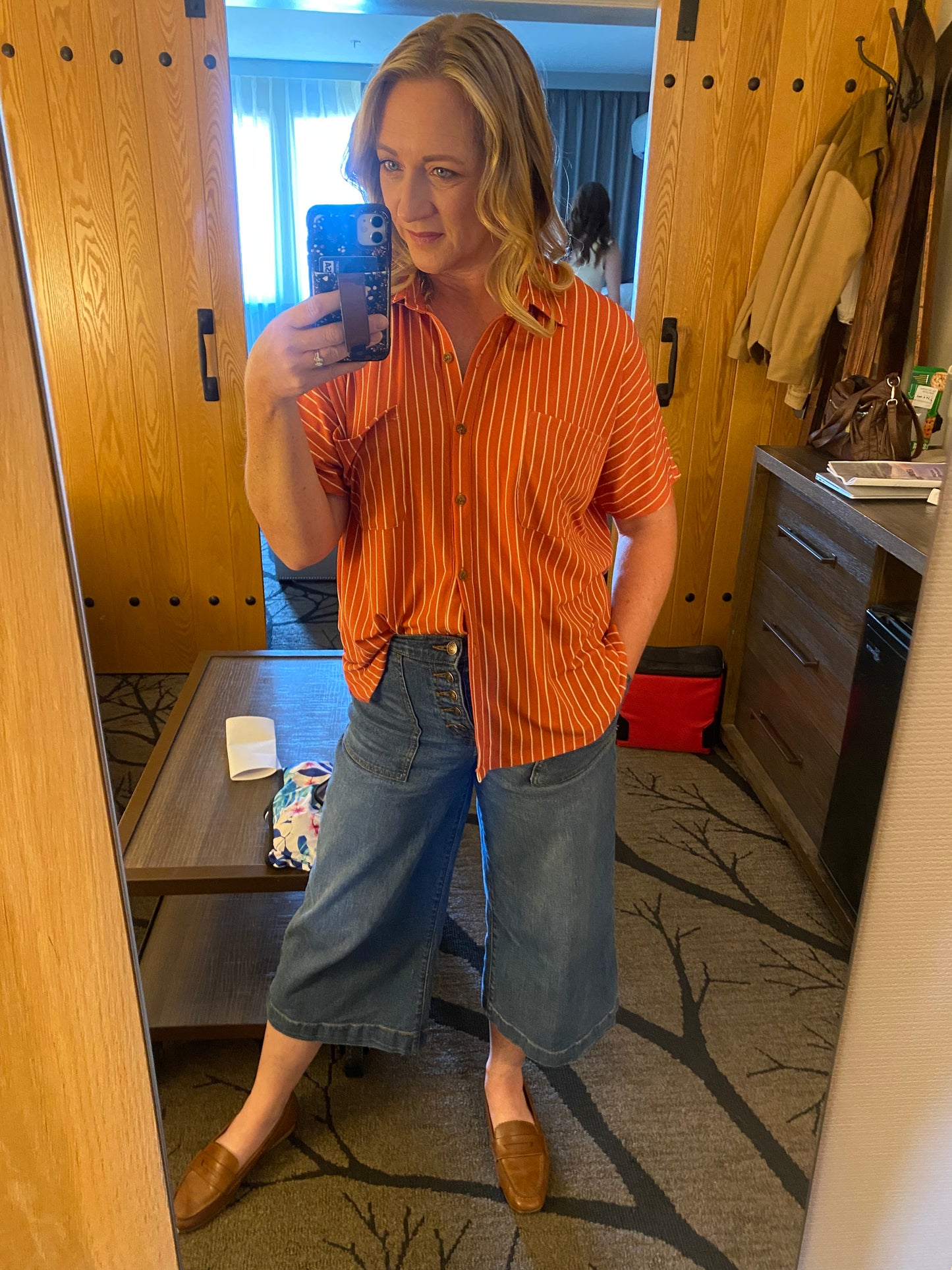 Alyce Striped Button Down in Brick