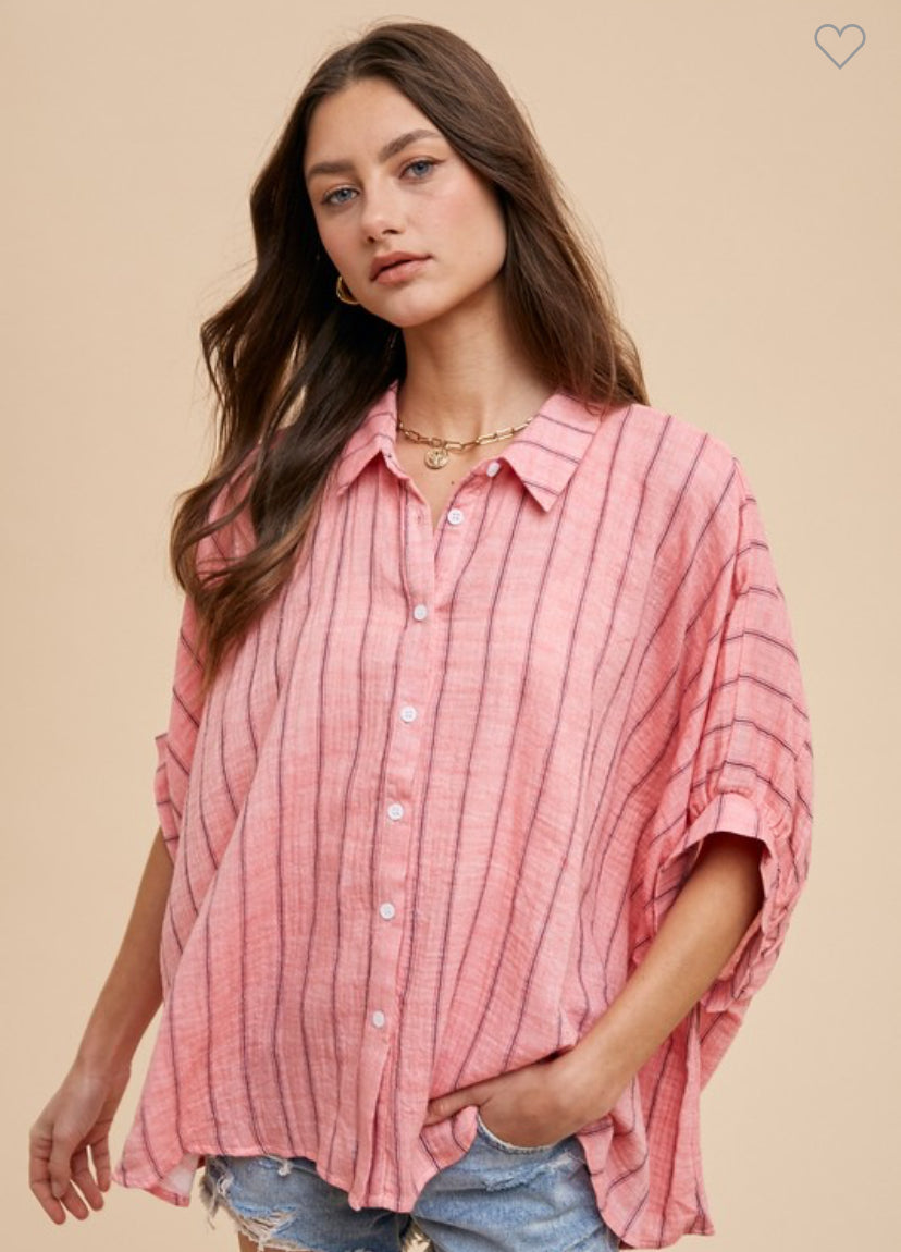 Amira Oversized Striped Woven Blouse