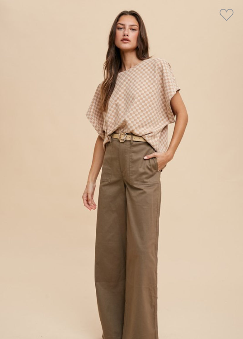 Berkley Dolman Sleeve Checkerboard Top in Almond