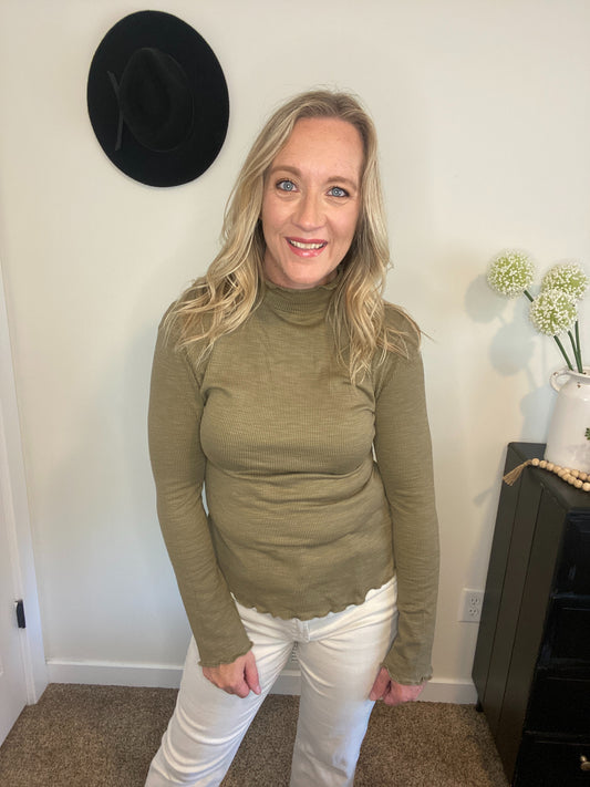 Willow Mock Neck Top in Olive - final sale