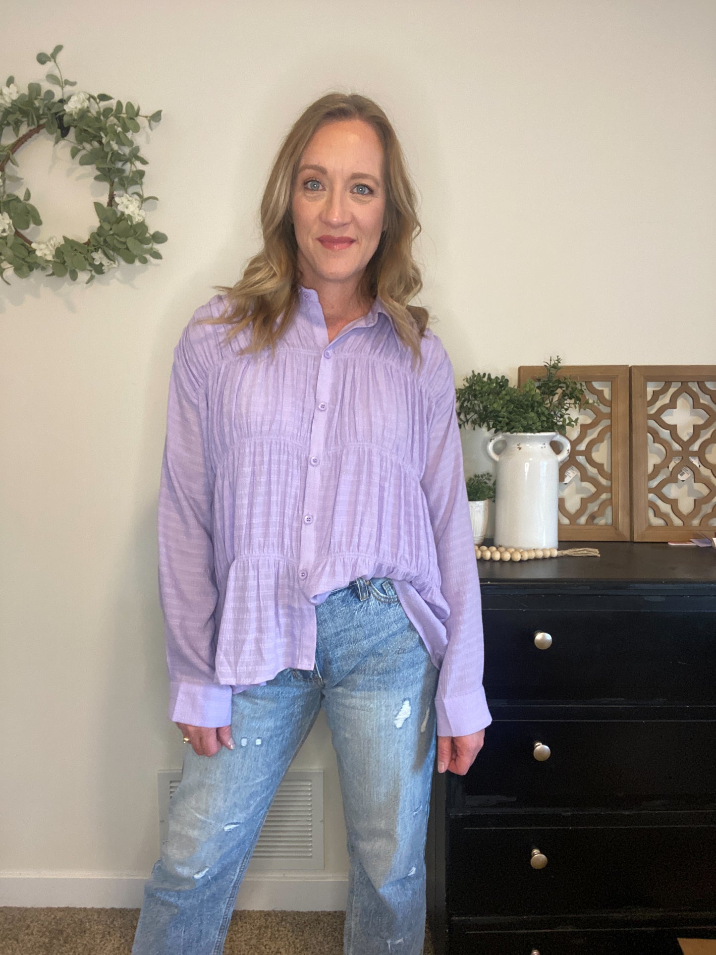 Lilah Ruched Button Down Shirt